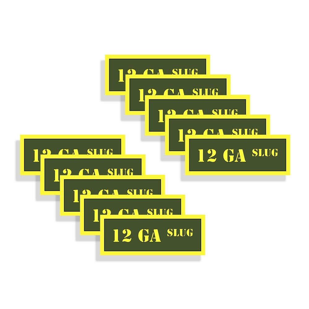 Ammo Can Labels 12 GA SLUG Ammunition Decals Olive Drab Green Firearm Labels 12 Gauge SLUG 10 Pack Adhesive Vinyl 3"x1.15" #AG