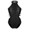 ACSUSS Kids Girls Sequins Halter Cutout Back Gymnastics Leotard Ballet Dance Athletic Unitard Black 10