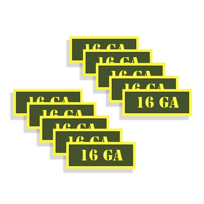 Ammo Can Labels 16 GA Ammunition Decals Olive Drab Green Firearm Labels 16 Gauge 10 Pack Adhesive Vinyl 3"x1.15" #AG