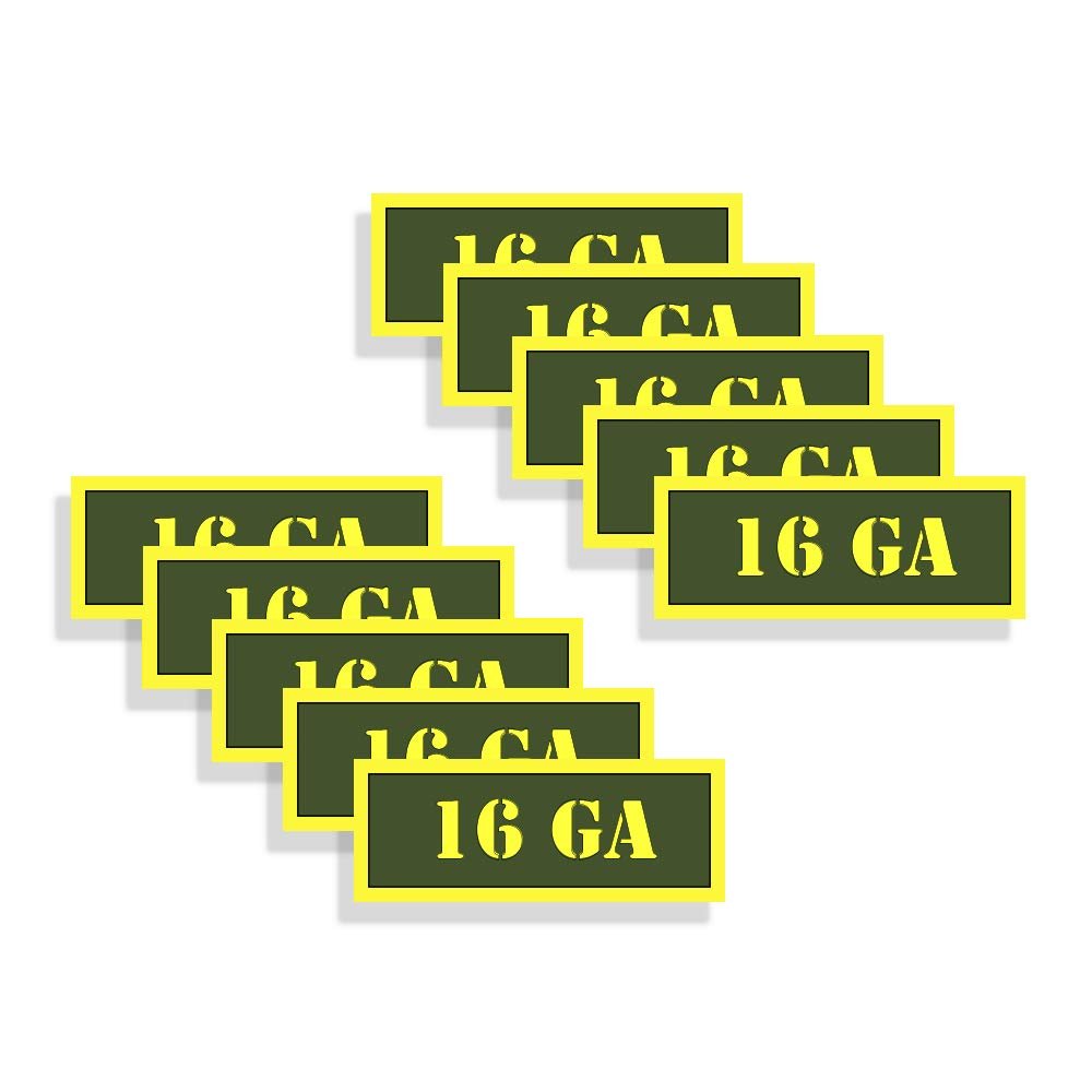 Ammo Can Labels 16 GA Ammunition Decals Olive Drab Green Firearm Labels 16 Gauge 10 Pack Adhesive Vinyl 3"x1.15" #AG