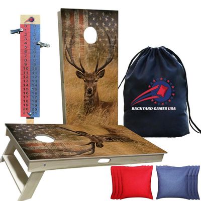 American Flag Series - Premium Cornhole Boards w Cupholders and a Handle - Includes 2 Regulation 4' x 2' Cornhole Boards w Premium Birch Plywood and 8 Cornhole Bags (Deer Flag)