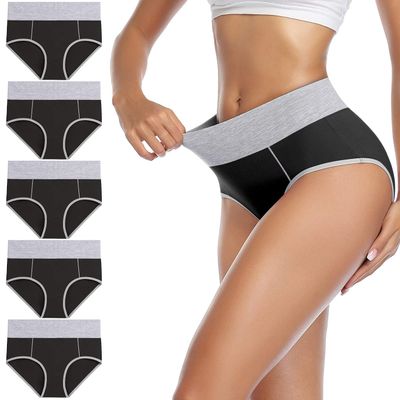 wirarpa Women's Cotton Underwear High Waist Stretch Briefs Soft Underpants Ladies Full Coverage Panties 5 Pack Black Medium
