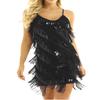 Agoky Womens Latin Rumba Tango Dance Dress Fringe Sequin Strap Backless 1920s Flapper Party Dresses Black One_Size view 1