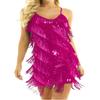 Agoky Womens Latin Rumba Tango Dance Dress Fringe Sequin Strap Backless 1920s Flapper Party Dresses Rose One_Size view 1