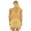 Agoky Womens Latin Rumba Tango Dance Dress Fringe Sequin Strap Backless 1920s Flapper Party Dresses Gold One_Size view 4
