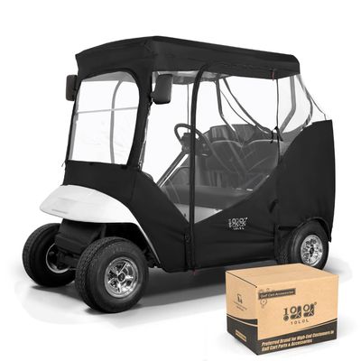 10L0L Golf Cart Weather Enclosure for EZGO TXT & RXV, 2 Passenger Waterproof Portable Drivable Golf Cart Storage Cover,Travel 4-Sided Driving Enclosure (Black/Transparent)