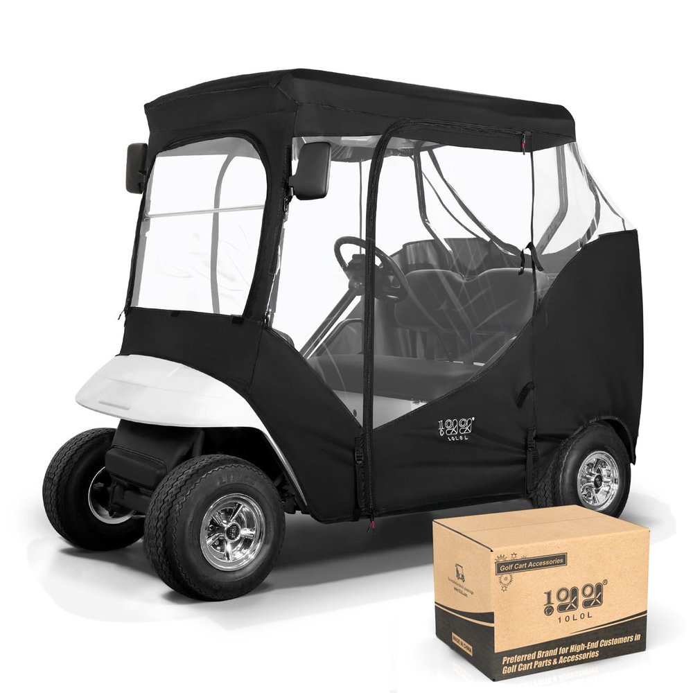 10L0L Golf Cart Weather Enclosure for EZGO TXT & RXV, 2 Passenger Waterproof Portable Drivable Golf Cart Storage Cover,Travel 4-Sided Driving Enclosure (Black/Transparent)