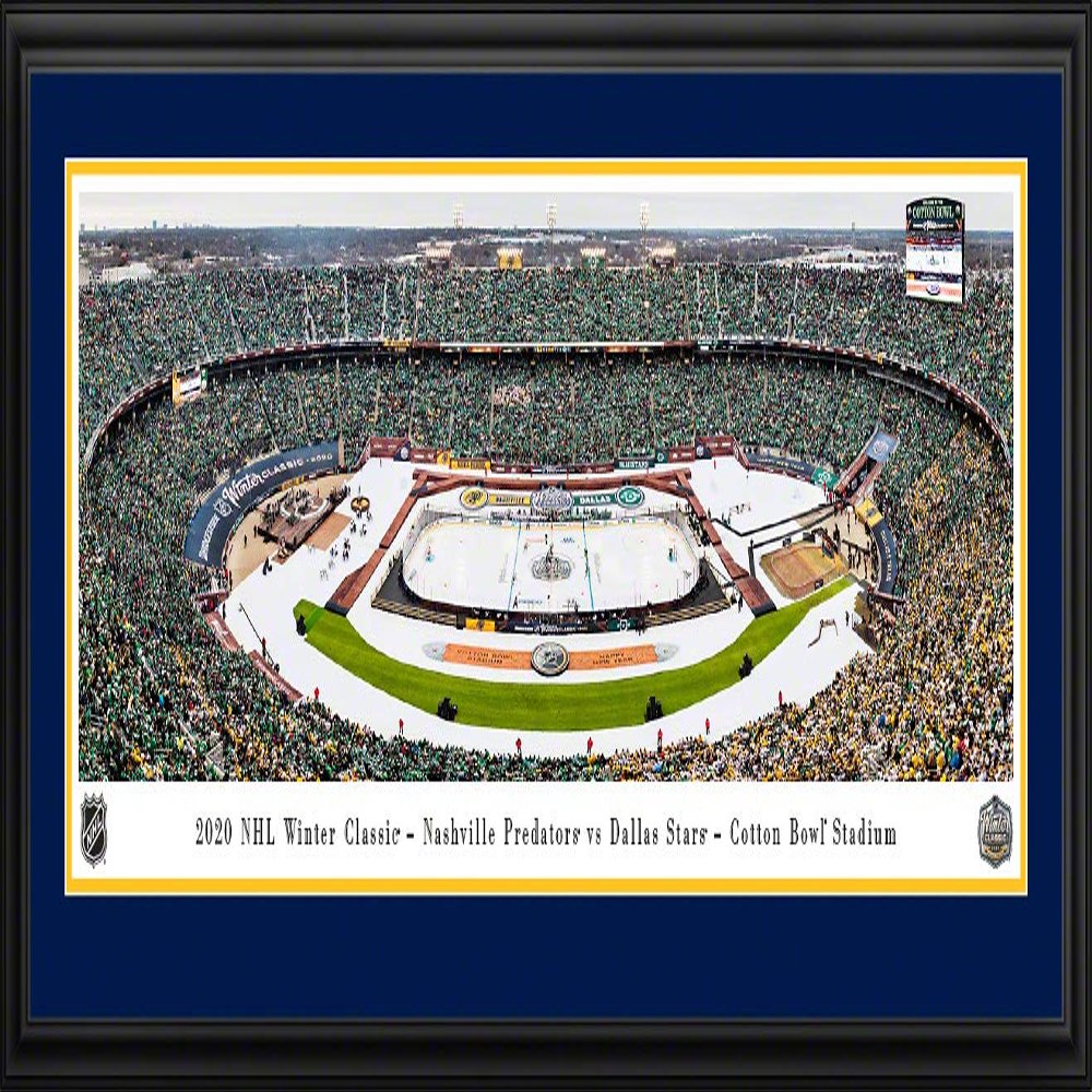 2020 NHL Winter Classic, Dallas Stars vs Nashville Predators - 44x18-inch Double Mat, Deluxe Framed Picture by Blakeway Panoramas