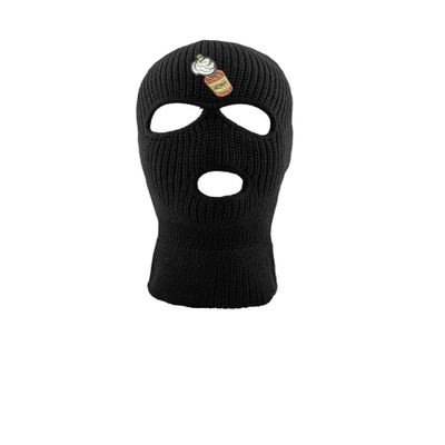 ALLNTRENDS Adult Three Hole Mask Henny Embroidered Face Cover Warm Cold Winter Hat (Black)