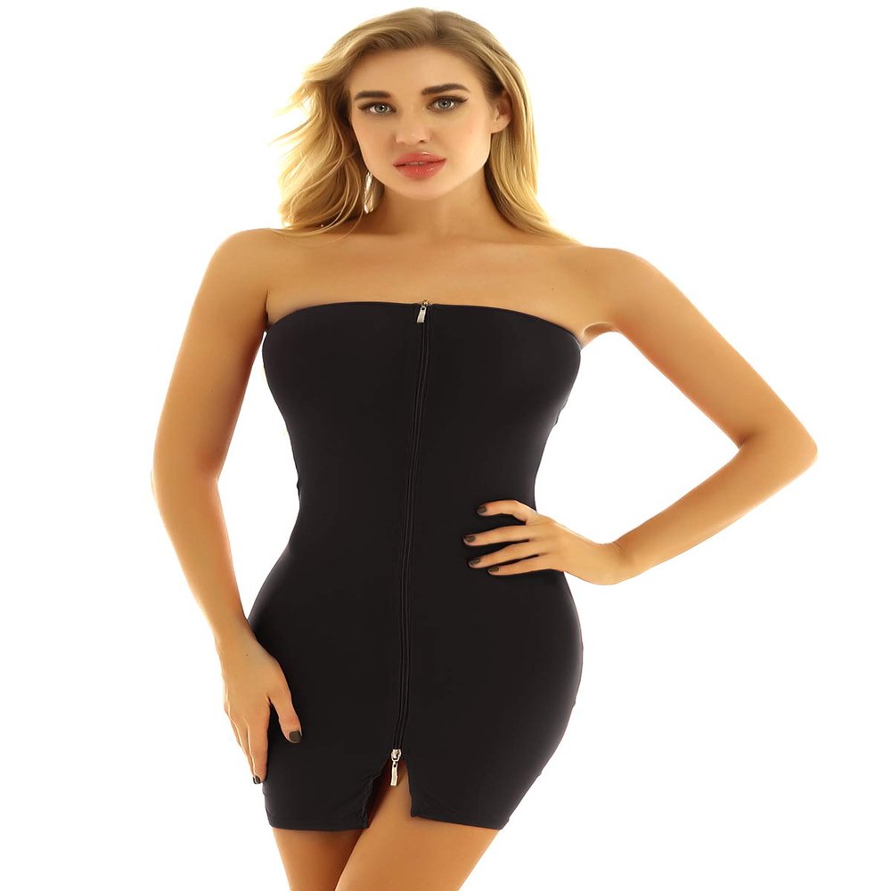 Agoky Women's Sexy Mesh See Through Mini Tube Dress Nightclub Bodycon Chemise Dresses Type B Black One Size