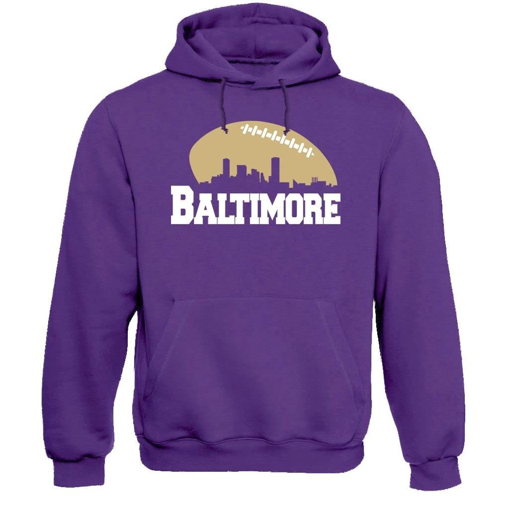 Xtreme Apparrel Baltimore Football Skyline Men's Fan Hoodie Sweatshirt (Purple Hoodie, 3XL)