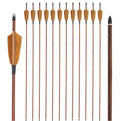 Obert 12Pcs 30 Inch Archery Carbon Arrows for Recurve Bow Compoundbow Spine400/500 with 4" Feathers Fletching & Screw-in Arrow Tips Wood Grain Shaft (Spine400)