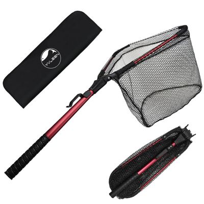 YVLEEN Folding Fishing Net - Foldable Fish Landing Net Robust Aluminum Telescopic Pole Handle and Nylon Mesh 16inch Hoop Size