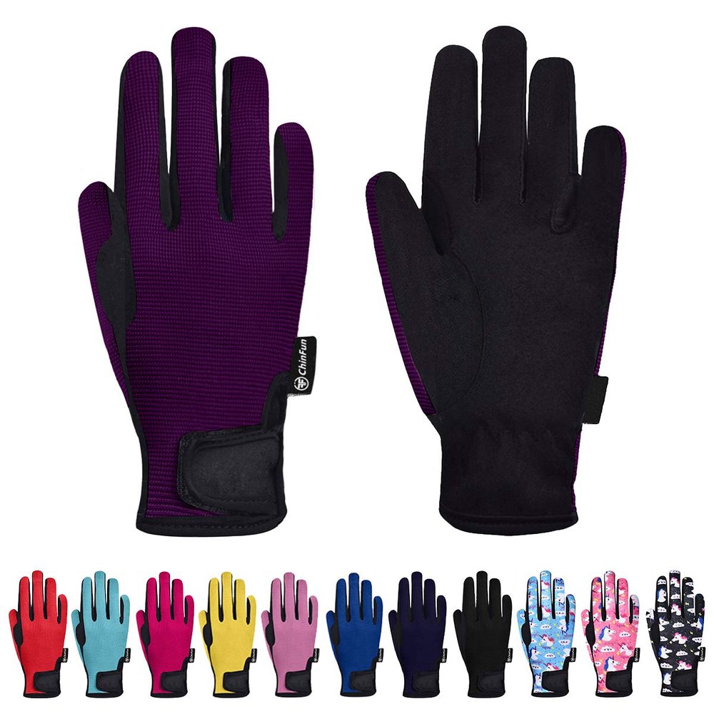 ChinFun Horse Riding Glove Equestrian Gloves Kids for Boys Girls Horseback Riding Gloves Grip for Youth Children Riding Sports Biking Cycling Gardening Purple Size XL