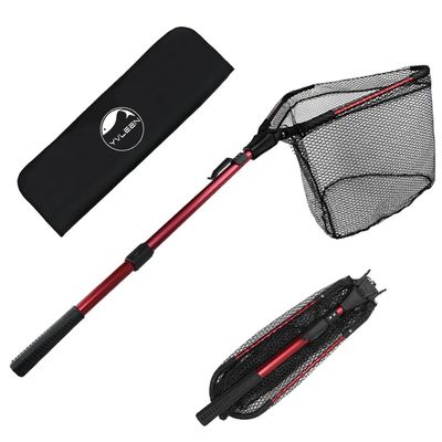 YVLEEN Folding Fishing Net - Foldable Fish Landing Net Robust Aluminum Telescopic Pole Handle and Nylon Mesh 16inch Hoop Size