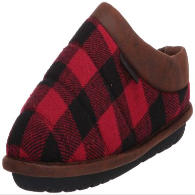 Dearfoams Men's Clog Slipper, Red Plaid, small