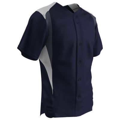 Champro Bull Pen Full Button Polyester Baseball Jersey, Youth Large, Navy,White,Graphite