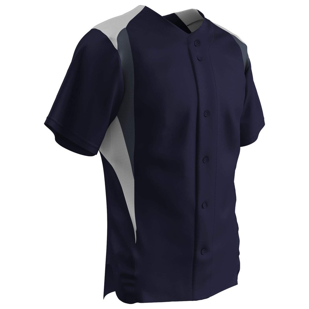 Champro Bull Pen Full Button Polyester Baseball Jersey, Youth Large, Navy,White,Graphite