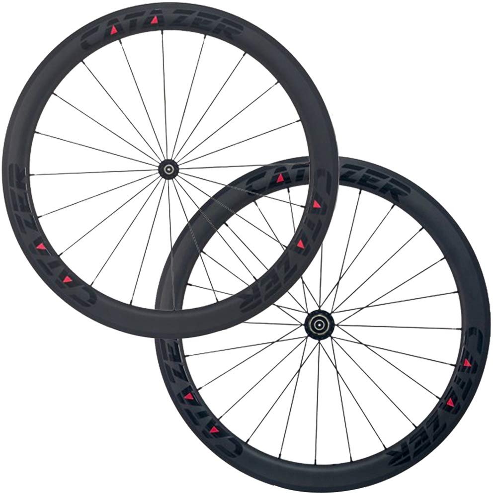 catazer Carbon Road Bicycle Wheelset Clincher 50mm Basalt Brake Surface 3K Weave with Novatec ABG Hub