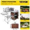 VEVOR Camping Kitchen Table, Aluminum Portable Folding Camp Cook Station with Windscreen, Cupboard, Storage Organizer, Carrying Bag, Quick Installation for Outdoor Picnic Beach BBQ RV Traveling, Brown view 2