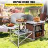 VEVOR Camping Kitchen Table, Aluminum Portable Folding Camp Cook Station with Windscreen, Cupboard, Storage Organizer, Carrying Bag, Quick Installation for Outdoor Picnic Beach BBQ RV Traveling, Brown view 3