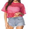 CLOZOZ Women's Mesh Crop Top See Through Fishnet Shirt Short Sleeve Crew Neck Sheer Cover Up Rose Red view 1