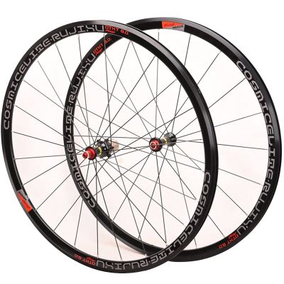 700C Bicycle Wheelset for Road Bike Double Wall Alloy Rims V- Brake 8-11 Speed Card Hub 6 Sealed Bearing QR 1585g (Size : Black hub)
