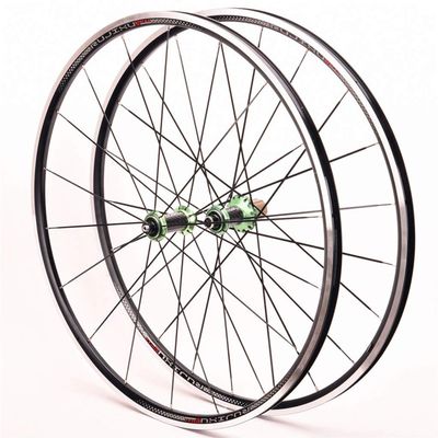 Bicycle Wheelset 700C for Road Bike Double Wall Alloy Rims C/V Brake 8-11 Speed Carbon Fiber Card Hub 6 Sealed Bearing QR 1545g (Size : Green)