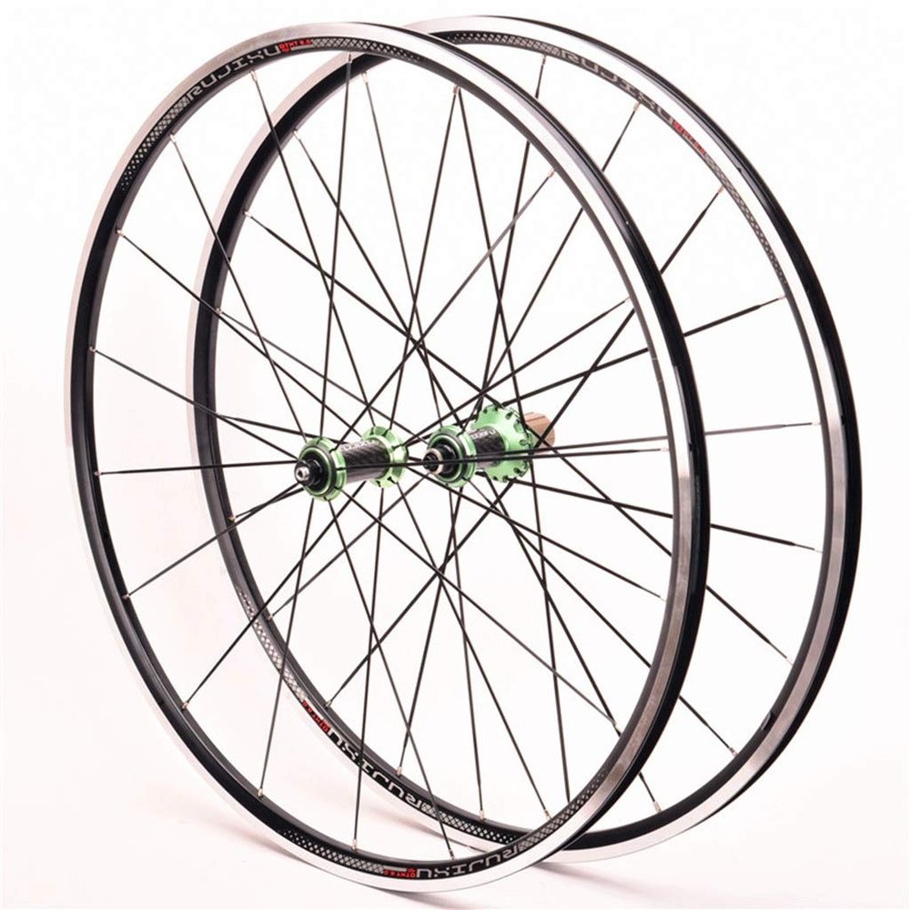 Bicycle Wheelset 700C for Road Bike Double Wall Alloy Rims C/V Brake 8-11 Speed Carbon Fiber Card Hub 6 Sealed Bearing QR 1545g (Size : Green)