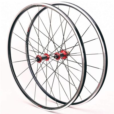 Bicycle Wheelset 700C for Road Bike Double Wall Alloy Rims C/V Brake 8-11 Speed Carbon Fiber Card Hub 6 Sealed Bearing QR 1545g (Size : Red)