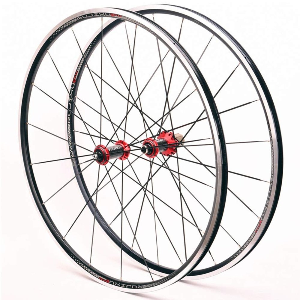 Bicycle Wheelset 700C for Road Bike Double Wall Alloy Rims C/V Brake 8-11 Speed Carbon Fiber Card Hub 6 Sealed Bearing QR 1545g (Size : Red)