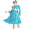 MYRISAM Women Metallic Liturgical Praise Worship Long Sleeve Dance Dress Full Length Loose Fit Ruffle Pleated Dancewear Sky Blue XL view 1
