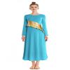 MYRISAM Women Metallic Liturgical Praise Worship Long Sleeve Dance Dress Full Length Loose Fit Ruffle Pleated Dancewear Sky Blue XL view 2