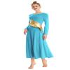 MYRISAM Women Metallic Liturgical Praise Worship Long Sleeve Dance Dress Full Length Loose Fit Ruffle Pleated Dancewear Sky Blue XL view 3