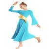 MYRISAM Women Metallic Liturgical Praise Worship Long Sleeve Dance Dress Full Length Loose Fit Ruffle Pleated Dancewear Sky Blue XL view 4
