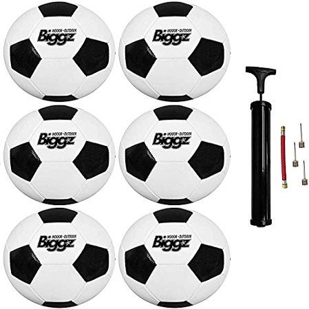 Biggz (Pack of 6 Premium Classic Soccer Balls with Hand Pump Size 4
