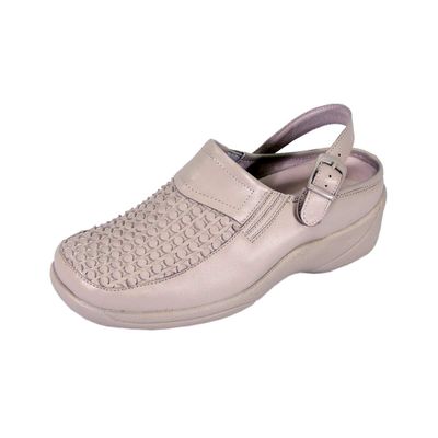 24 Hour Comfort Madison (0054) Women's Wide Width Leather Decorative Pattern Clogs Beige 6