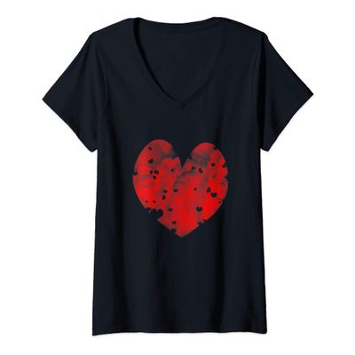 Womens I Love You Cloudy Red Heart Distressed Valentines Day V-Neck T-Shirt