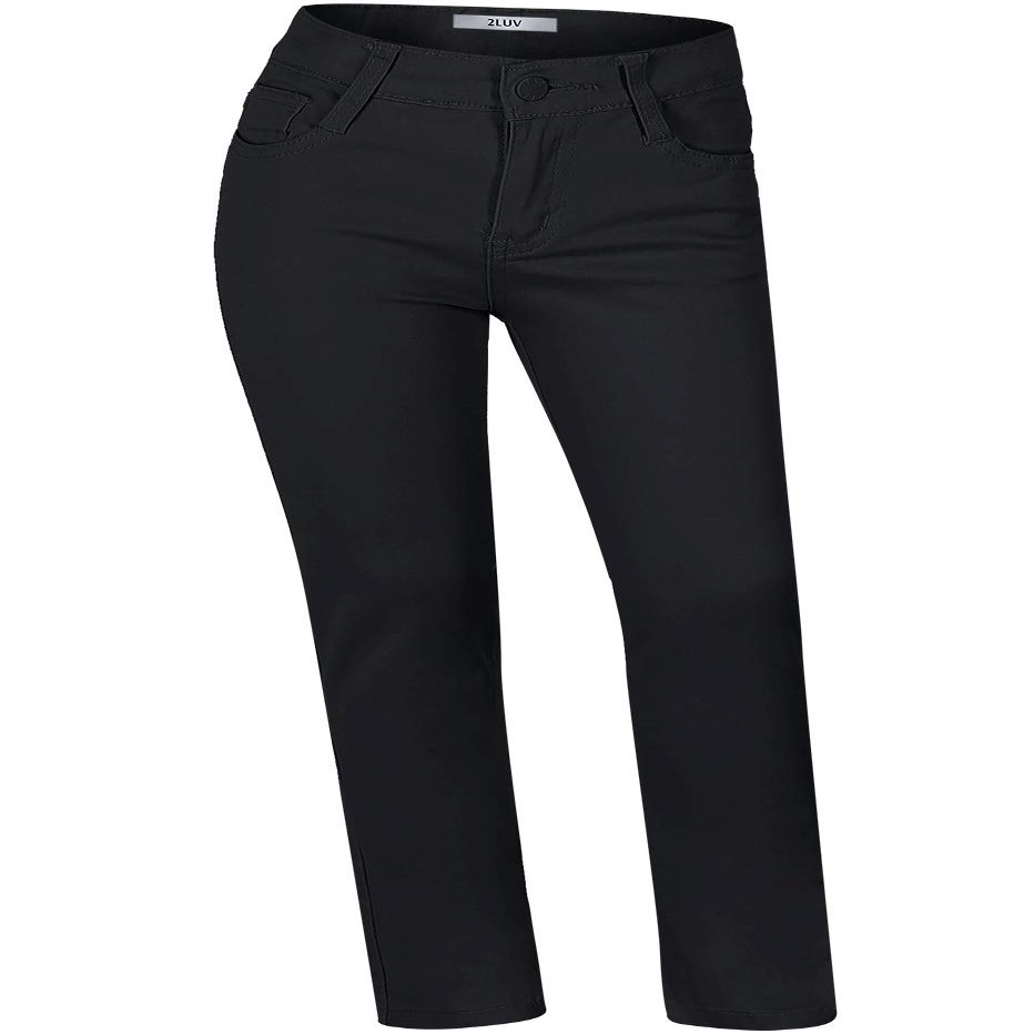 2LUV Girl's Youth Stretchy 5 Pocket Straight Uniform Pants w/Adjust Waist Band Big Kids Toddler Boys Girls School Child Black 8