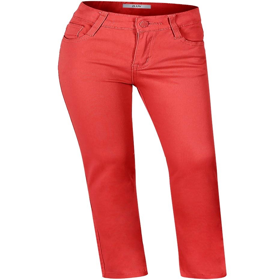 2LUV Girl's Youth Stretchy 5 Pocket Straight Color Pants w/Adjust Waist Band Big Kids Toddler Boys Girls School Child Coral 6