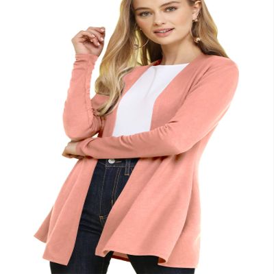 LL WSK2294 Women's Casual Soft Drape Open Front Fall Duster Lightweight Long Sleeve Cardigan S Indian_Pink