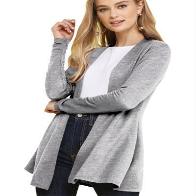 LL WSK2294 Women's Casual Soft Drape Open Front Fall Duster Lightweight Long Sleeve Cardigan M Heather_Grey