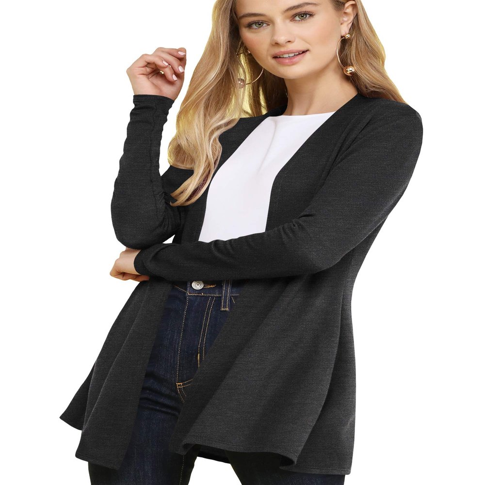 LL WSK2294 Women's Casual Soft Drape Open Front Fall Duster Lightweight Long Sleeve Cardigan S Charcoal
