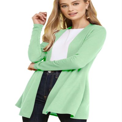 LL WSK2294 Women's Casual Soft Drape Open Front Fall Duster Lightweight Long Sleeve Cardigan M Mint