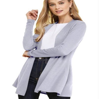 LL WSK2294 Women's Casual Soft Drape Open Front Fall Duster Lightweight Long Sleeve Cardigan M Grey