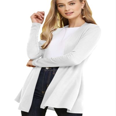 LL WSK2294 Women's Casual Soft Drape Open Front Fall Duster Lightweight Long Sleeve Cardigan XXL White