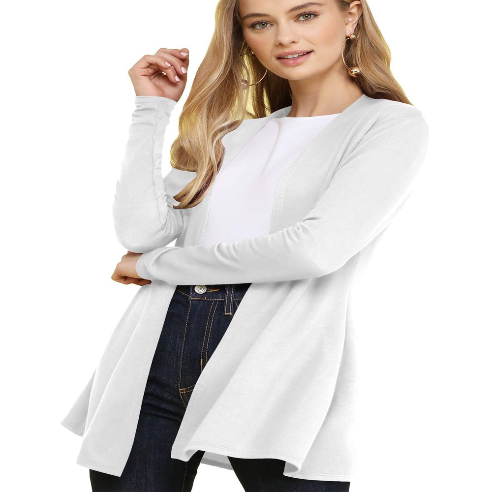 LL WSK2294 Women's Casual Soft Drape Open Front Fall Duster Lightweight Long Sleeve Cardigan XXL White