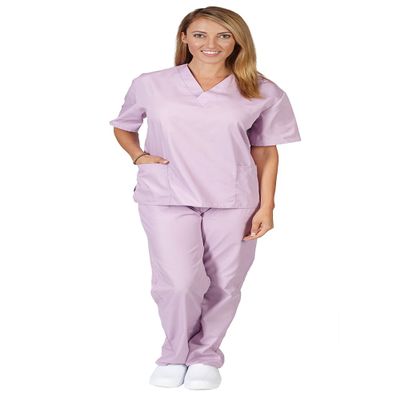 M&M Scrubs Women's Solid V-Neck Scrub Set Medical Scrub Tops and Pants (5X-Large, Lilac)