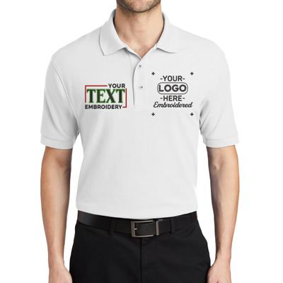 Custom Embroidered Polo Shirts for Men Personalized Embroidery Text Logo Name Company White