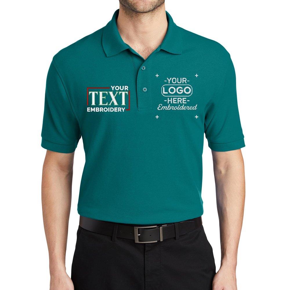 Custom Embroidered Polo Shirts for Men Personalized Embroidery Text Logo Name Company Teal Green